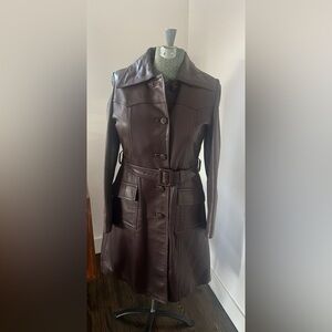 Vintage Elegant Brown Leather Women's Coat
